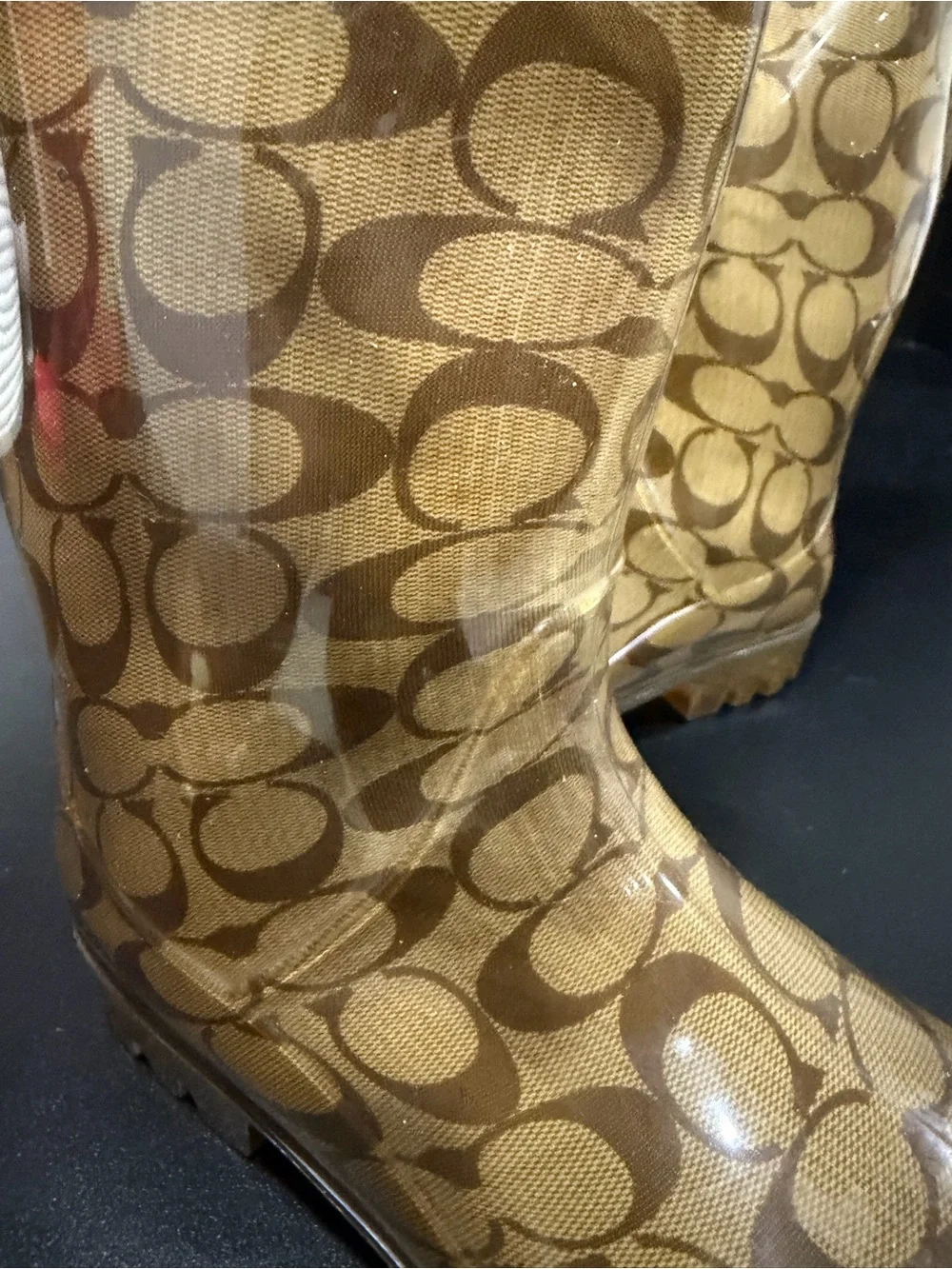 Coach Brown Signature Pattern Waterproof Tall Boots
